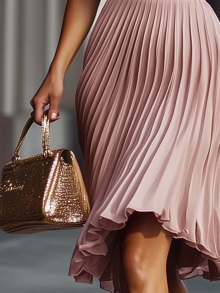 (clearance) Pleated Texture Sleeveless Midi Dress