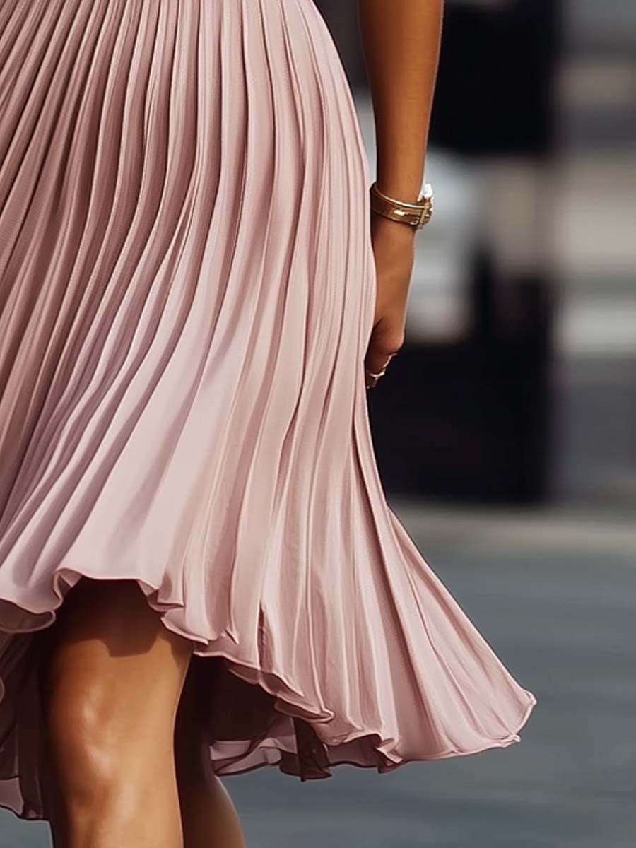 (clearance) Pleated Texture Sleeveless Midi Dress