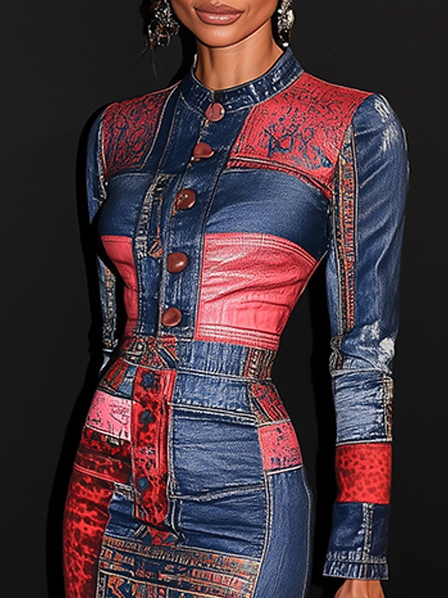 (clearance)Chic Patchwork Bodycon Midi Dress